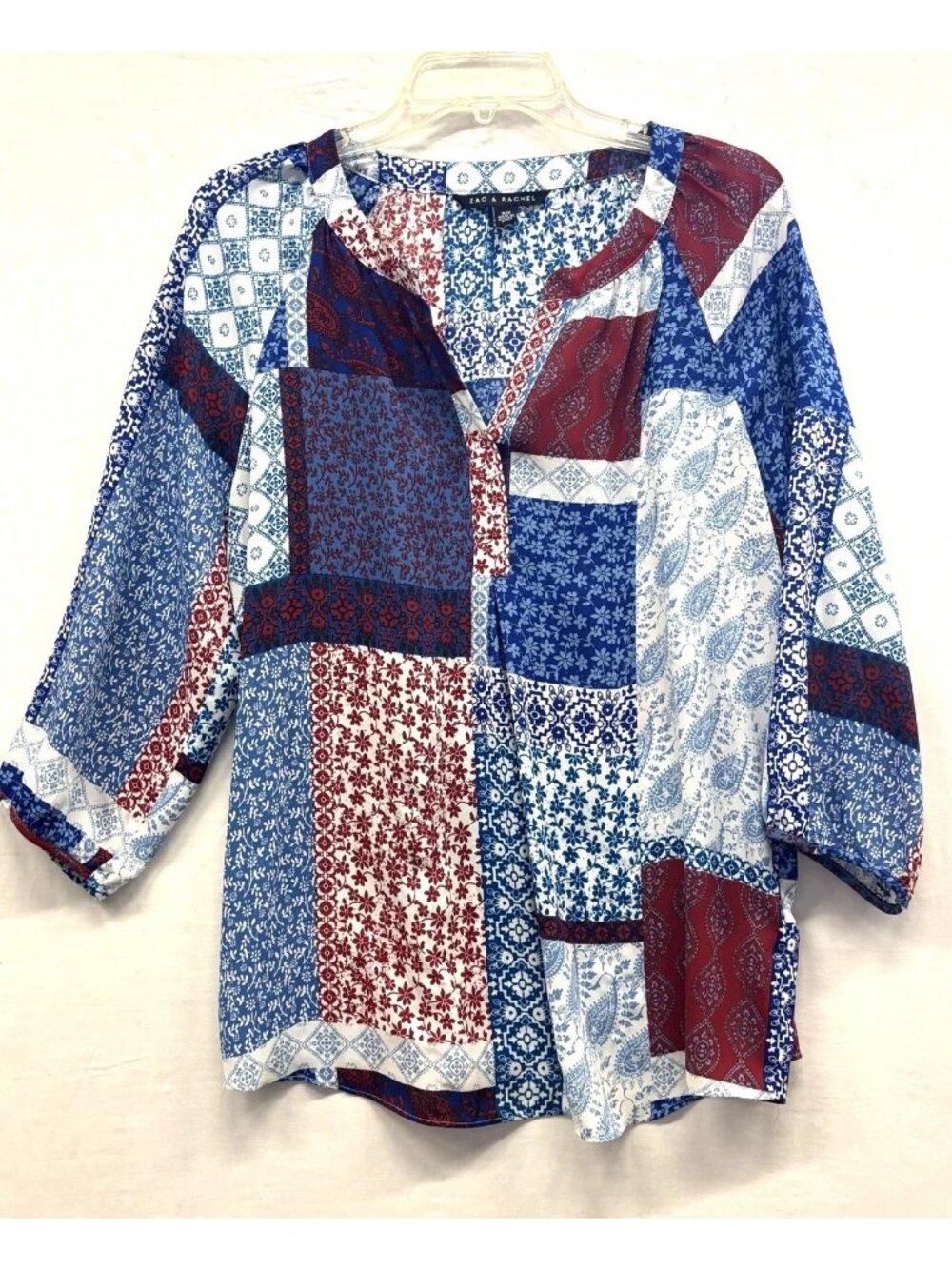 Patchwork Tunic Top Medium by Zac & Rachael 1/2 Button